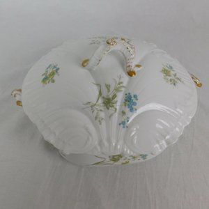 M Redon Limoges 5069 Blue Yellow Flowers Covered Serving Bowl Handles Vintage